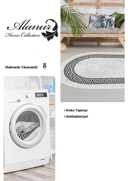 Dijital Salon Halısı Trend Keçe Kaymaz Taban Saçaklı Oval Modern Cassietta Antrasit modelleri