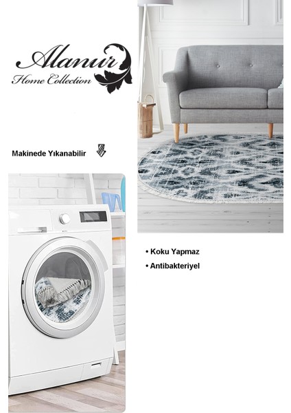 Dijital Salon Halısı Trend Keçe Kaymaz Taban Saçaklı Oval Iskandinav Annika Mavi modelleri