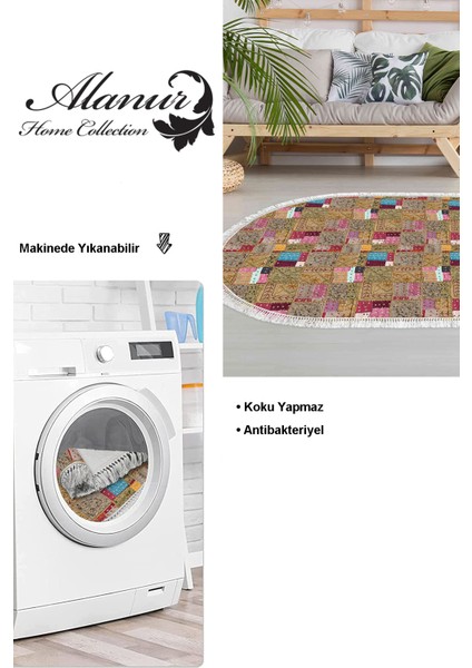 Dijital Salon Halısı Trend Keçe Kaymaz Taban Saçaklı Oval Modern Phebe Renkli modelleri