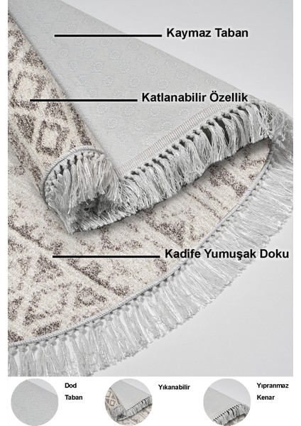 Dijital Salon Halısı Trend Keçe Kaymaz Taban Saçaklı Oval Iskandinav Mali Açık Kahve