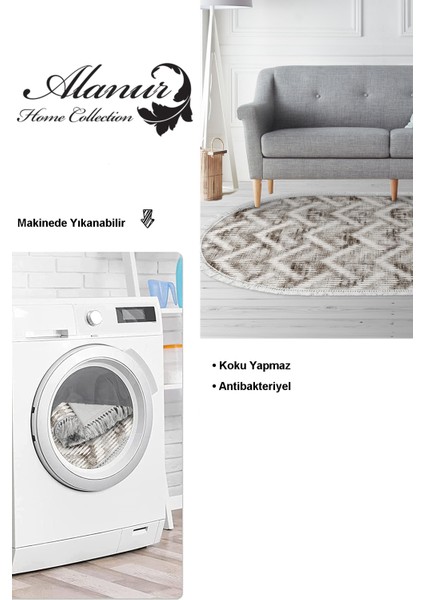 Dijital Salon Halısı Trend Keçe Kaymaz Taban Saçaklı Oval Iskandinav Renata Kahve modelleri