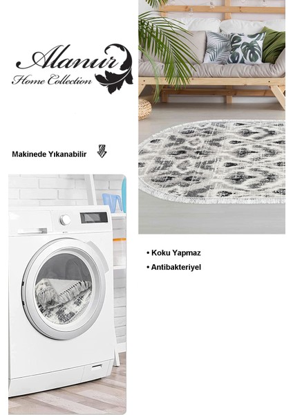 Dijital Salon Halısı Trend Keçe Kaymaz Taban Saçaklı Oval Iskandinav Annika Gri modelleri