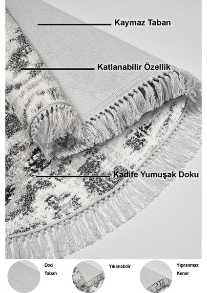 Dijital Salon Halısı Trend Keçe Kaymaz Taban Saçaklı Oval Iskandinav Annika Gri indirimleri