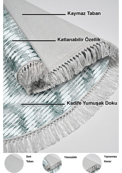 Dijital Salon Halısı Trend Keçe Kaymaz Taban Saçaklı Oval Iskandinav Renata Yeşil indirimleri