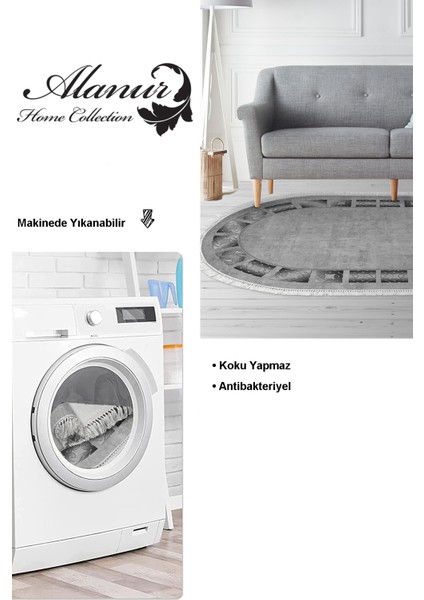 Dijital Salon Halısı Trend Keçe Kaymaz Taban Saçaklı Oval Modern Twyla Gri