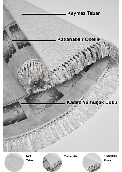 Dijital Salon Halısı Trend Keçe Kaymaz Taban Saçaklı Oval Modern Twyla Gri