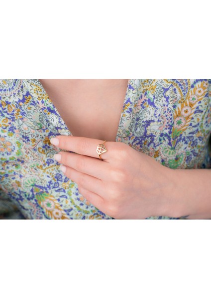 Elmas Şekli Yüzük 14 Ayar Altın