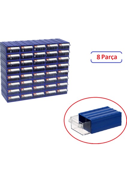 Plastik Çekmeceli Parça Kutusu 8 Parça 124X196X80 mm