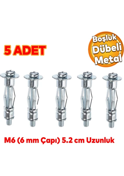 Çelik Alçıpan Boşluk Dübel Frt Tuğla Duvar Bims Paraşüt Dübeli 6X52 Metal 5 Adet