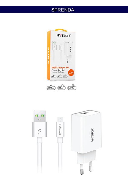 HY-XE21 5V 2.1A Micro USB Kablolu Ev Şarj Adaptörü