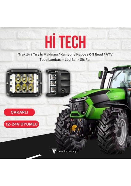 Hi Tech 12 LED 45W Traktör Turuncu Beyaz 10CM Flaşlı Sis Farı ve Çalışma Lambası