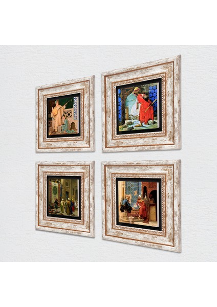 Kaplumbağa Terbiyecisi, İki Müzisyen Kız, Halı Tüccarı, Satranç Taş Duvar Tablosu Çerçeveli Duvar Dekoru 4 Parça Tablo Seti Wall Art T4-07 fiyatları