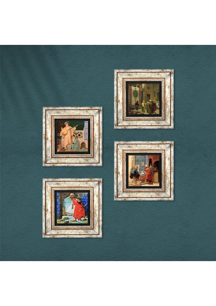 Kaplumbağa Terbiyecisi, İki Müzisyen Kız, Halı Tüccarı, Satranç Taş Duvar Tablosu Çerçeveli Duvar Dekoru 4 Parça Tablo Seti Wall Art T4-07 fırsatları