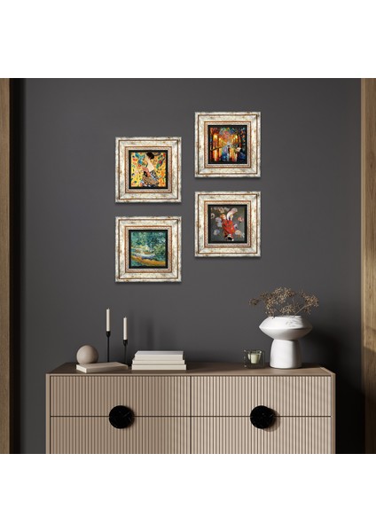 Van Gogh, Gustav Klimt, Claude Monet, Fenerler Tablosu Taş Duvar Tablosu Çerçeveli Duvar Dekoru 4 Parça Tablo Seti Wall Art T4-19