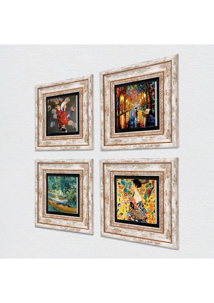 Van Gogh, Gustav Klimt, Claude Monet, Fenerler Tablosu Taş Duvar Tablosu Çerçeveli Duvar Dekoru 4 Parça Tablo Seti Wall Art T4-19