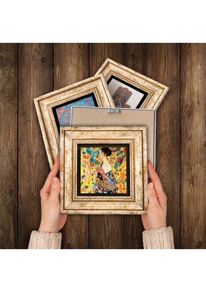 Van Gogh, Gustav Klimt, Claude Monet, Fenerler Tablosu Taş Duvar Tablosu Çerçeveli Duvar Dekoru 4 Parça Tablo Seti Wall Art T4-19