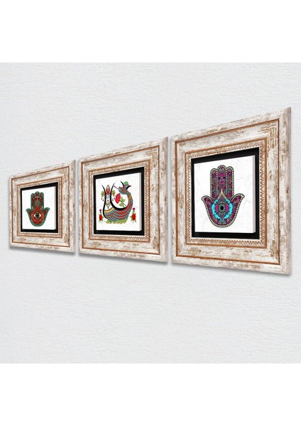 Fatma Ana Eli (Hamsa), Şahmeran Çerçeveli Taş Duvar Tablosu 3’lü Set - Dekoratif Modern Sanat, Ev ve Ofis Dekoru |TK3-28| fiyatları