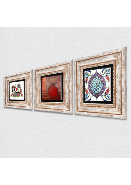 Stone Şahmeran, Nar, Çini Sanatı Çerçeveli Taş Duvar Tablosu 3’lü Set - Dekoratif Modern Sanat, Ev ve Ofis Dekoru |TK3-30| fiyatları