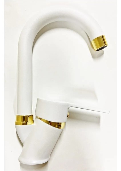 Beyaz Gold Banyo Lavabo Bataryası Musluğu Çeşmesi