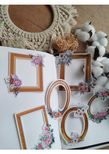 Çiçek Desenli Gold Vintage Çerçeve Seti Ajanda Planlayıcı Bullet Journal Scrapbooking Için Uygundur