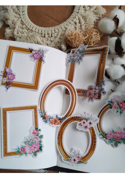 Çiçek Desenli Gold Vintage Çerçeve Seti Ajanda Planlayıcı Bullet Journal Scrapbooking Için Uygundur