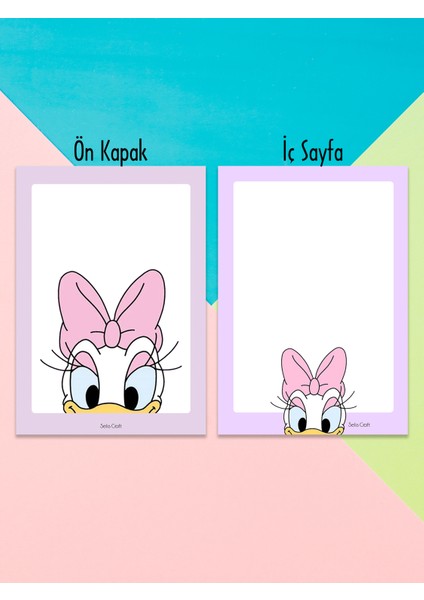 Daisy Duck Desenli Kareli Notepad 02 Günlük Planlayıcı, Defter, To Do List, Not Defteri, Ajanda