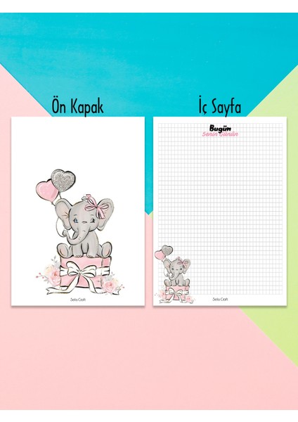 Sevimli Fil Desenli Kareli Notepad 01 Günlük Planlayıcı, Defter, To Do List, Not Defteri, Ajanda