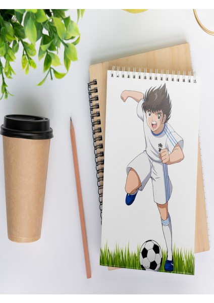 Kaptan Tsubasa Futbol Desenli Çizgili Notepad 01 Günlük Planlayıcı, Defter, To Do List, Not Defteri, Ajanda