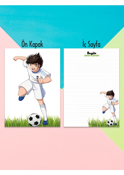 Kaptan Tsubasa Futbol Desenli Çizgili Notepad 01 Günlük Planlayıcı, Defter, To Do List, Not Defteri, Ajanda