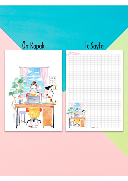 Girl Kareli Notepad 06 Günlük Planlayıcı, Defter, To Do List, Not Defteri, Ajanda