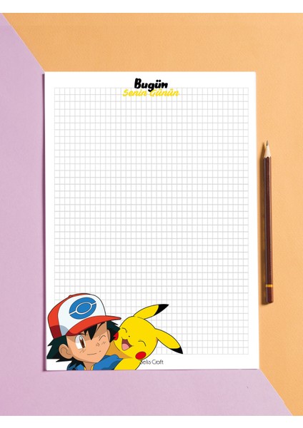 Pokemon Kareli Notepad 01 Günlük Planlayıcı, Defter, To Do List, Not Defteri, Ajanda