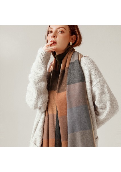 Çok Renkli Mevcut Kadın Suni Kaşmir Eşarp Sonbahar ve Kış Çizgili Ekose Şal (Yurt Dışından) modelleri