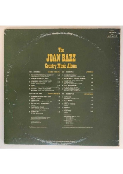 Joan Baez The Joan Baez Country Music Album Double Lp Plak (Orjinal 1979 Fransa Baskı)