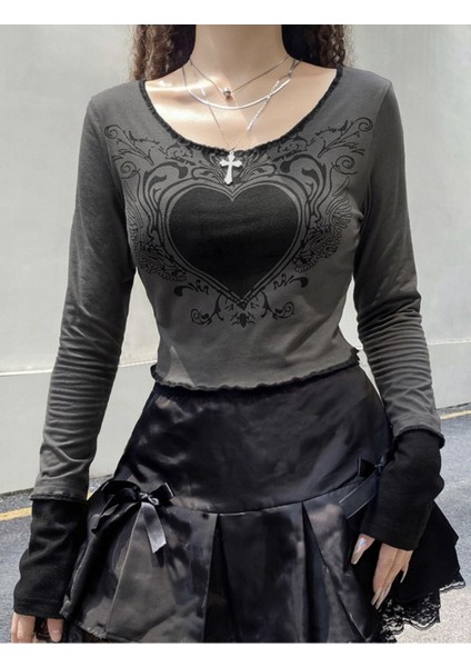 Y2K Harajuku Gotik Uzun Kol Crop Top