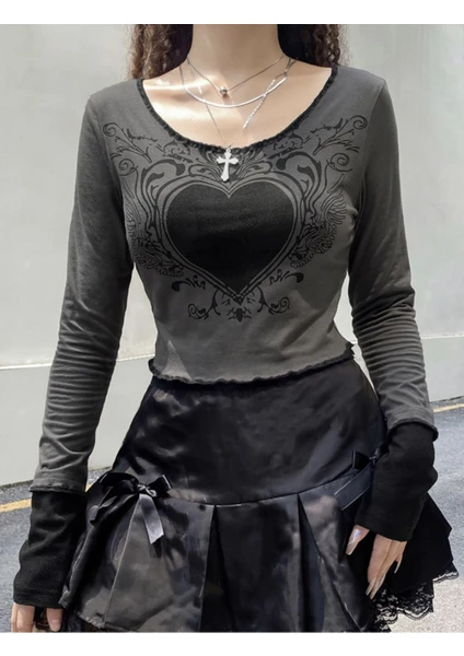 Deef Wear Y2K Harajuku Gotik Uzun Kol Crop Top