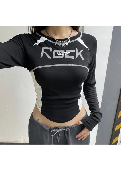 Deef Wear Y2K Harajuku Rock More Uzun Kol Crop Top