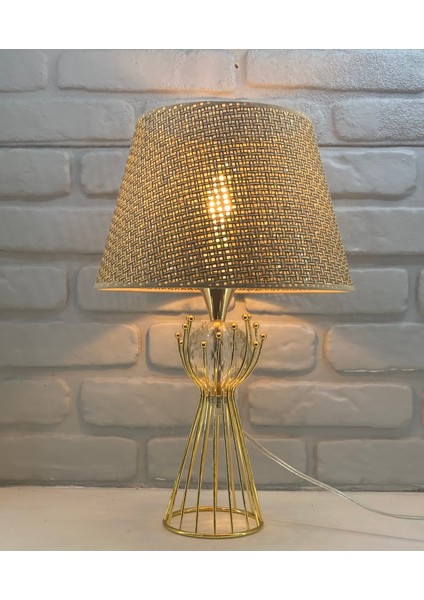 Gold Kaplama Sude Model Kristal Taşlı Hazeran Hasır Kahverengi / Krem Şapkalı Abajur Masa Lambası fiyatları