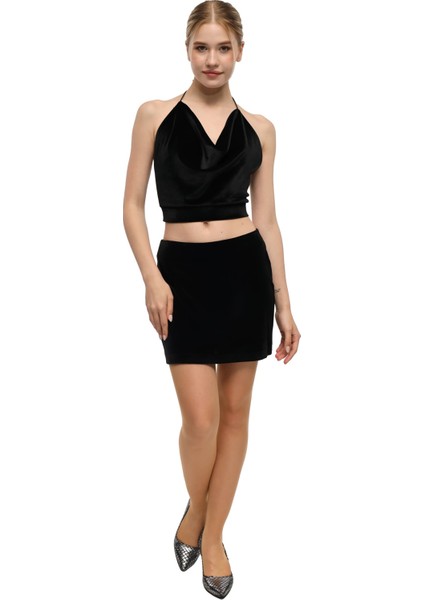 Mona | Kadife Mini Etek - Siyah