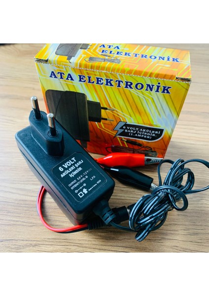 Ata Elektronik 6 VOLT Aküler İÇİN şarj cihazı ADAPTÖR  6V Akü Şarz Aleti Adaptörü + Extra Maşalı Kablo + YERLİ + VOLTAJ KESİCİLİ + 1 AMPER