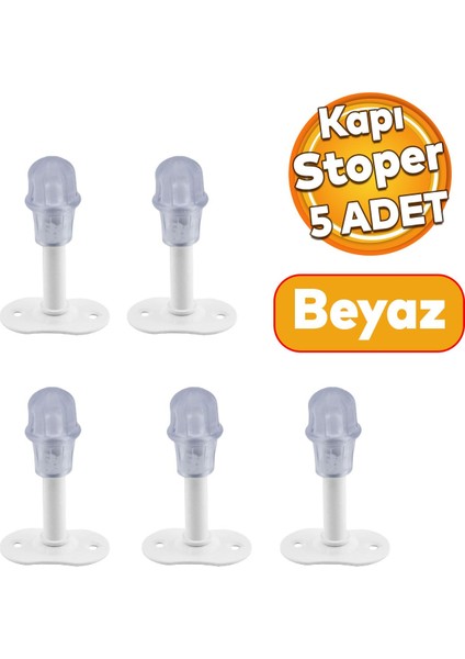 Kapı Stoperi Beyaz 8 cm Metal Kapı Tamponu Durdurucu Tutucu Kapı Stopu Silikonlu 5 Adet