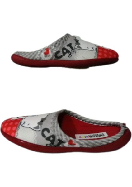Kız Çocuk Gri-Kırmızı Kedi Figürlü Ev Içi Ultra Hafif Kaymaz Taban Kız Çocuk Terliği GZRTR5288
