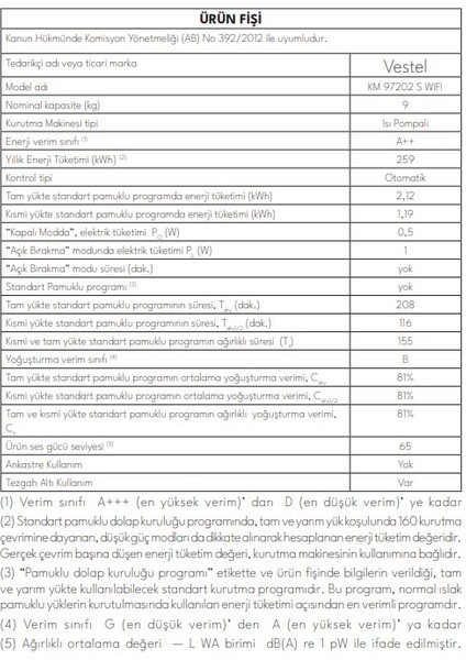 KM 97202 S WIFI 9 kg Kurutma Makinesi