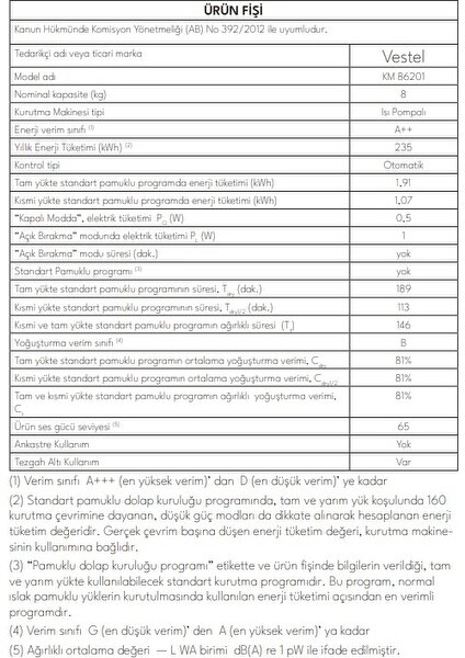 Km 86201 8 kg Kurutma Makinesi