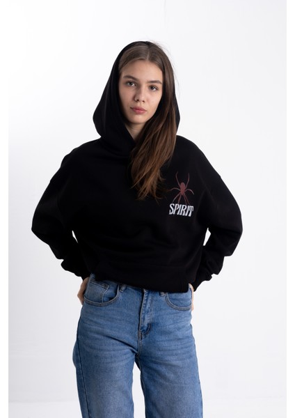 Pull The Hood Unisex Oversize Spırıt Baskı Kapşonlu Sweatshirt