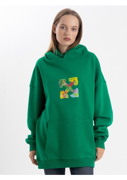Unisex Oversize Ok Baskılı Kapşonlu Sweatshirt