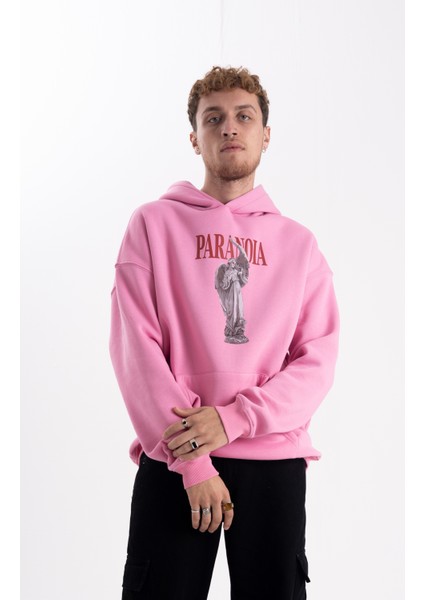 Unisex Oversize Paranoai Baskı Kapşonlu Sweatshirt