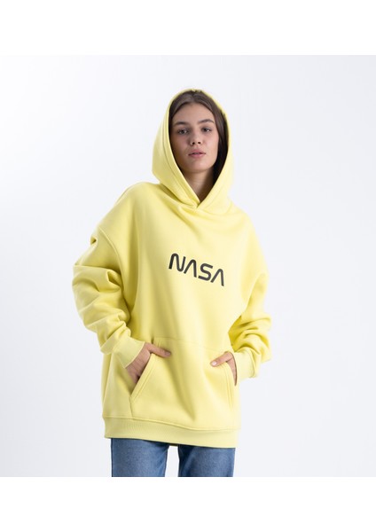 Unisex Oversize Nasa Baskı Kapşonlu Sweatshirt