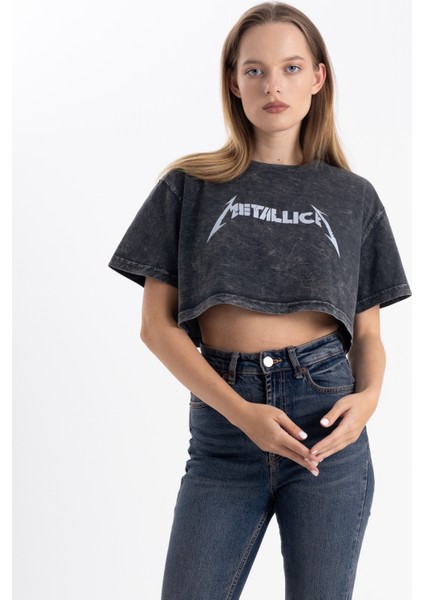 Metalica Baskı Eskitme Crop