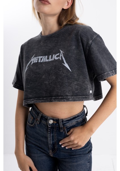 Metalica Baskı Eskitme Crop