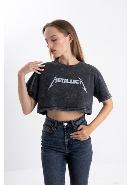 Metalica Baskı Eskitme Crop